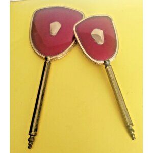 Vintage Brass and Cut Glass Hand Mirror & Brush Vanity Set 1930-1940